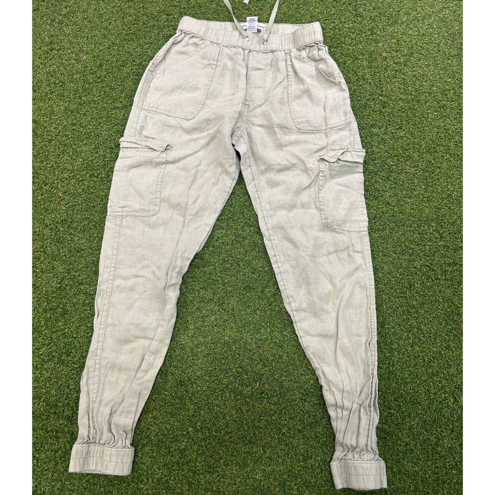 Nicole Miller New York 100% Linen Cargo Jogger Pants Sage Green Size S